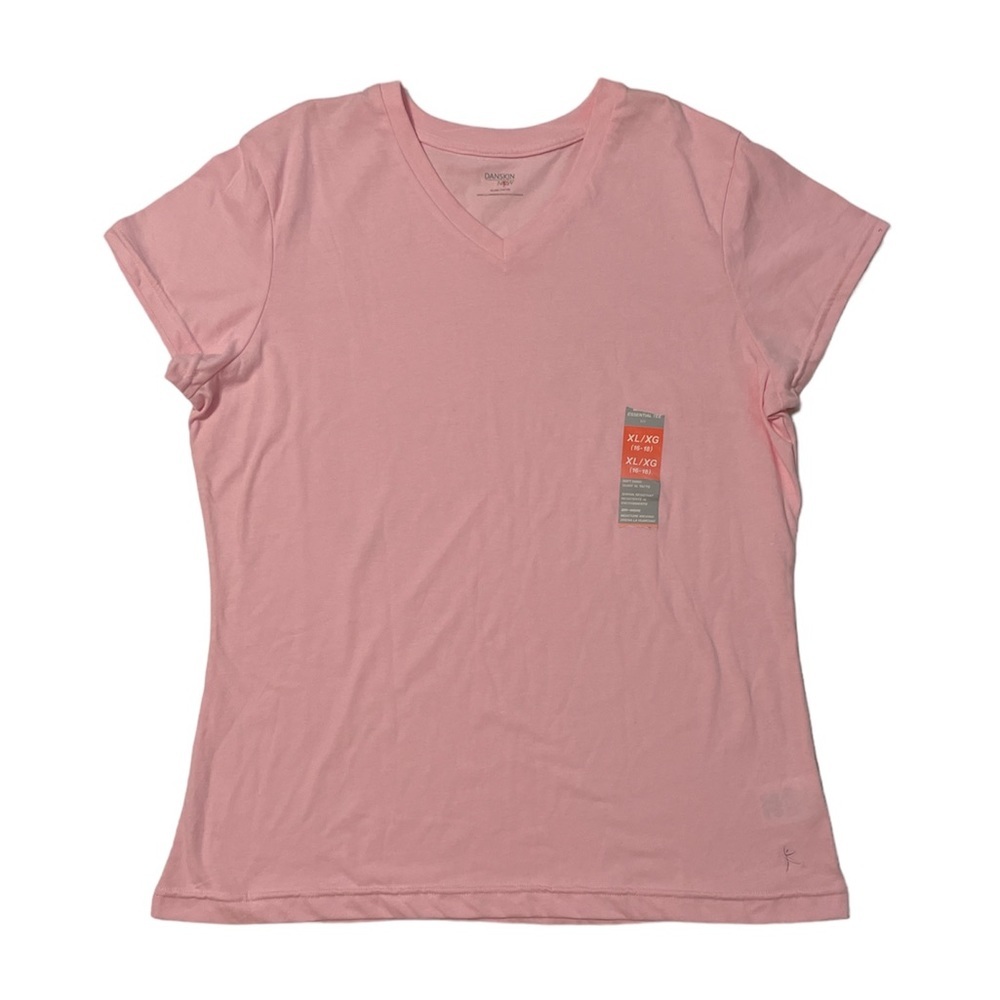 DANSKIN NOW TEE YOUNG ADULT SIZE XL ACTIVE SHORT SLEEVE PINK V-NECK T- SHIRT